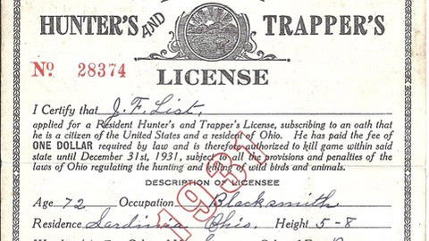 Ohio Hunter's and Trapper's License from 1931