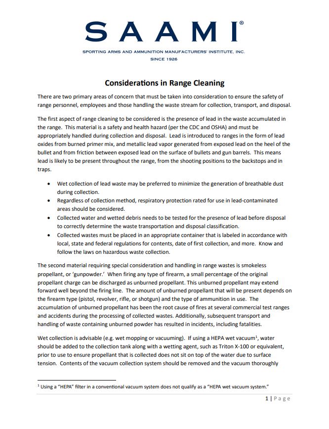 Image of the Considerations in Range Cleaning SAAMI Report