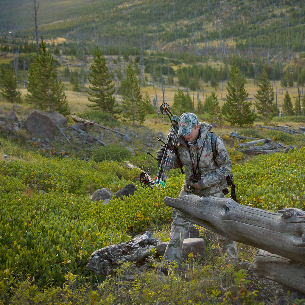 An archery hunter in Wyoming looking for elk