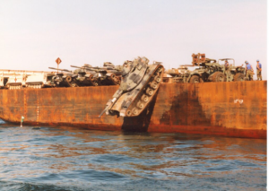 Large vessel drops military tank off the coast of New Jersey to form new artificial reefs.
